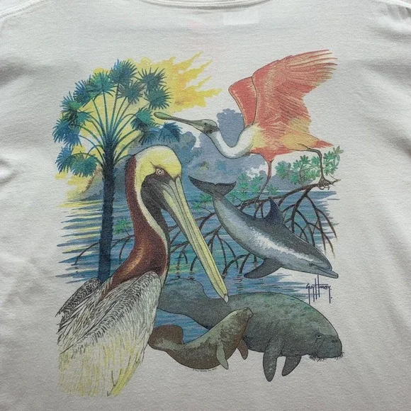 Guy Harvey T-Shirt Womens Large L Everglades Manatee Dolphin Birds Palms Fishing - Picture 4 of 11